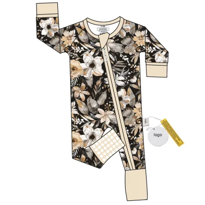 95% Bamboo 5% Spandex Onesie Baby Sleepsuit Printed Character Pajamas Set Zipper Closure Newborn Romper Gift Clothes Size ODM