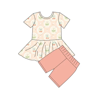 Toddler Girls' Summer Floral Pattern Casual Outfit Set Solid Slip Peplum Top with Bow Flag Print Capri Short Legging