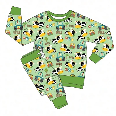 French Terry Scallop Hot Sale Cute Girl Long Sleeves Solid Sweatshirt Set for Baby Boys Romper