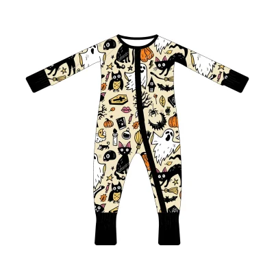New Design Baby Romper Halloween Pattern Bamboo Hot Selling Baby Clothes Comfortable Delicate Long Sleeve Zipper