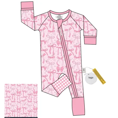 Fashionable Bows Pattern Baby Sleeping Wear Folded Cuff Kids Rompers Bamboo Fabric Baby Clothes Baby Rompers