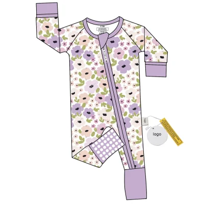 Wholesale Custom Printed Bamboo Pajamas for Infants Cute Long Zippy Romper