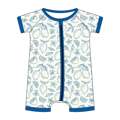 Cute Zippy Romper Bamboo Fabric Soft Comfortable Skin-Friendly Romper Custom Print Shorts Pajamas