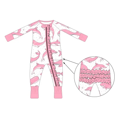 New Popularity Dolphin Pattern Kids Sleepwear Double YKK Zippers Closure Baby Rompers Baby Clothes Toddler Clothes