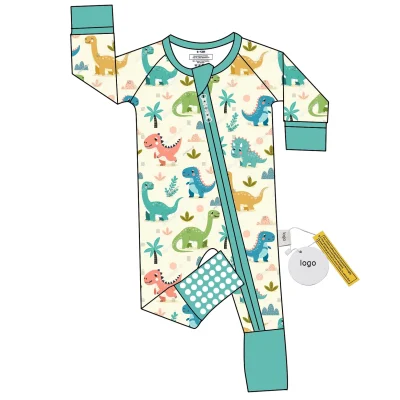 Custom Print Long-sleeves Newborn Baby Clothes Bamboo Sleepwear Zipper Pajamas Summer Romper