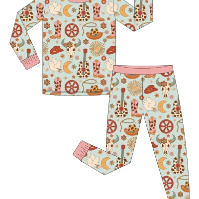 Kids Long-Sleeves Set Summer 2 Pcs Set Custom Print 95% Viscose Bamboo+5% Spandex Baby Two Piece Set