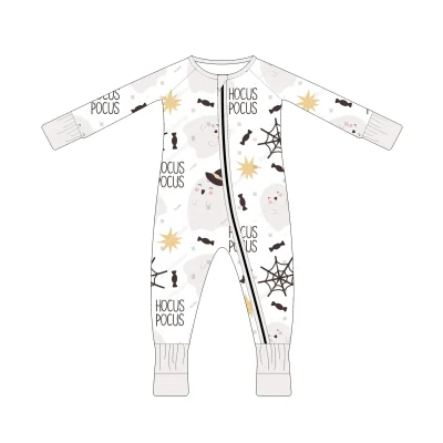 Jack-O-Lantern Baby Jumpsuit - Classic Halloween Zippy Romper | Orange Bamboo Pajamas