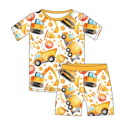 Customizable Excavator Infant Sleepwear Wholesale Bamboo Baby Short Set Round Neck Kids Pajamas Baby Clothes Supplier