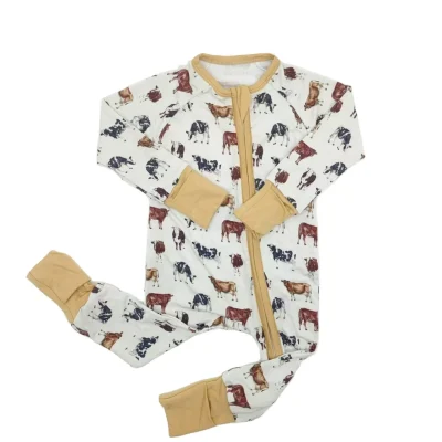Cute Baby Romper Custom Print Pattern Baby Clothing Sets  Bamboo Zipper Baby Dress