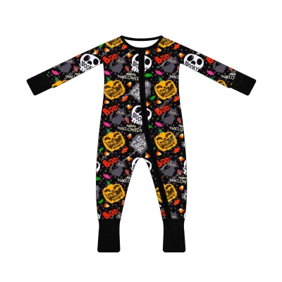 JAYE Boutique Halloween Printed Baby Clothes Bamboo Viscose and Spandex Baby Romper Zipper Clothing
