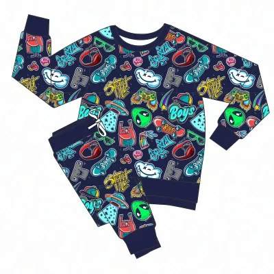 JAYE OEM Wholesale Bamboo French Terry 2 Piece Sets Custom Checkered Kids Baby Girls Hoodie Crew Neck Sweatshirt Jogger Set