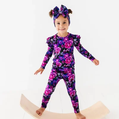 Low MOQ High Quality Children Clothes Set Wholesale Coloring Painting Children Cotton Girl Pajama Set for Kids