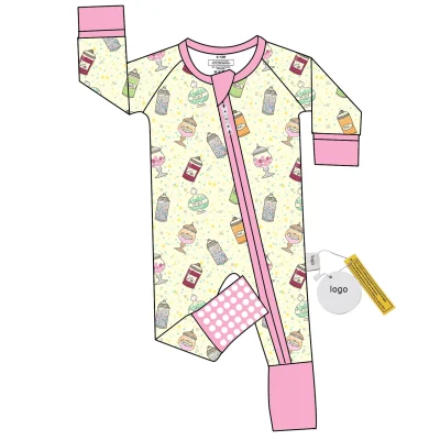 Wholesale Custom Character Print Bamboo Baby Pajamas for Kids Zipper Closure Made Bamboo for Autumn Clothing
