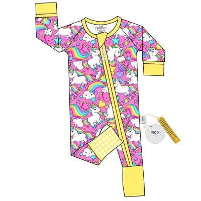Custom Print Bamboo Fiber Baby Zipper Footed Sleeper Romper Clothes Toddler Kid Onesies Pajamas Clothing