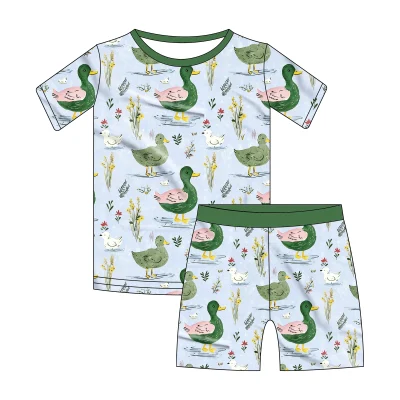 2026 New Arrival Baby Short Set Short Sleeve Bamboo Infant Pajamas Set Round Neck Children Clothing 220gsm