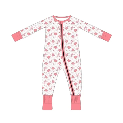 Pink Manufacturer Prints Romper Christmas Newborn Baby Clothes Kids Wholesale Bamboo Pajamas Toddler Sleepwear