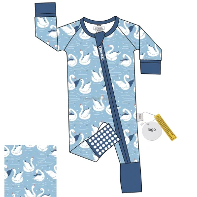 New Design Swan Pattern Newborn Sleepwear Washable Bamboo Fabric Toddler Clothing Infant Clothing