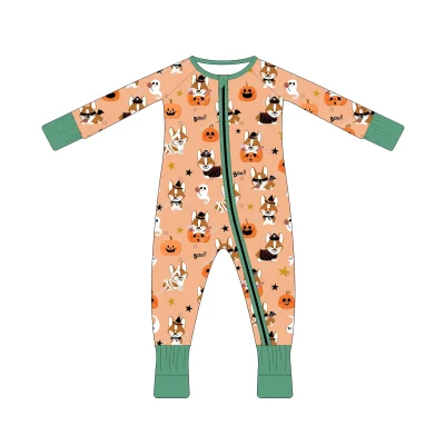 Baby Clothes Bamboo  Low Price Eco Friendly Newborn Suit Double Zipper Halloween Print