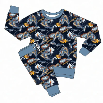JAYE Hot Sale Cute Girl Long Sleeves Solid French Terry 95% Bamboo 5% Spandex Scallop Sweatshirt Set for Baby Boys