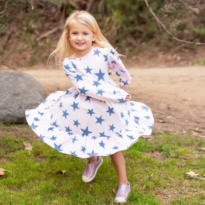 Fashion Girls Dress All Over Print Bamboo Cotton Full Sleeves Organic Fabric Baby Dresses