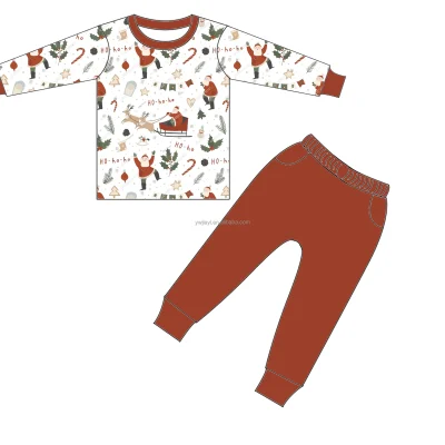 Festive Bamboo Kids 2PCS Sleepwear Wholesale Children Clothing Long Sleeve Baby Pajama Set Kids Clothing Toddler Clothes