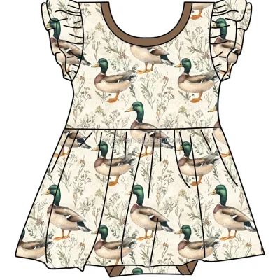 95% Bamboo Viscose 5% Spandex Baby Dress Custom Label Girl Party Dress Duck Printed Toddler Dress Baby Clothes Wholesale