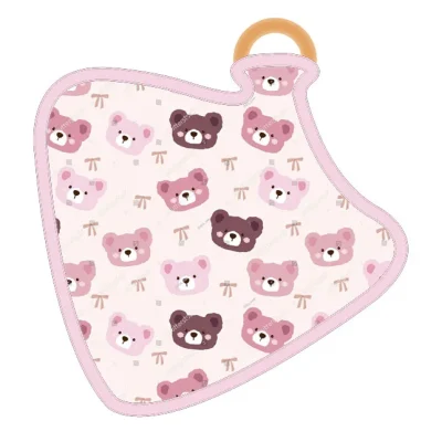 Both Side Print Baby Bamboo Lovey Wholesale for Kids Custom Print and Wooden Ring
