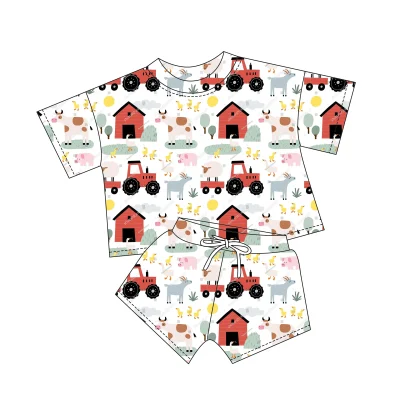 Comfortable Printed Bamboo 2pc Girls Top and Shorts Set Girls Lounge Wearing Set for Children