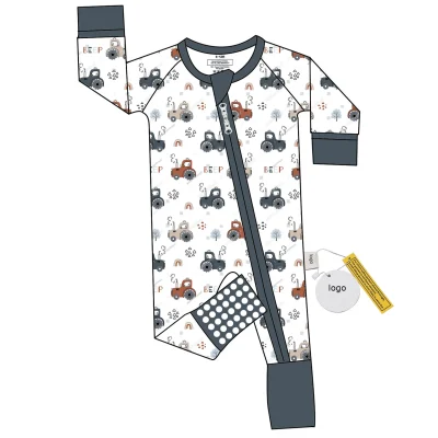 Custom Bamboo Fiber Jumpsuit for Baby Girls Kids Cartoon Zipper Pajamas with Car Pattern Long Sleeves Romper Factory ODM