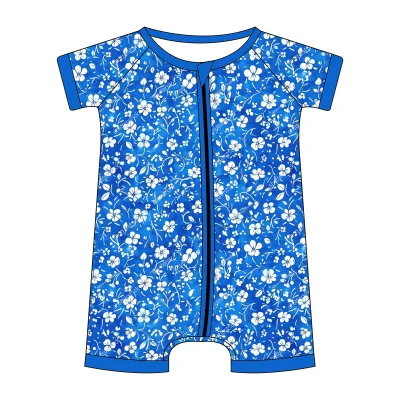 Baby Girls Pajamas Custom Print One-Piece Short Sleeve Shorts Bamboo YKK Zipper Baby Girls Sleepwear Wholesale