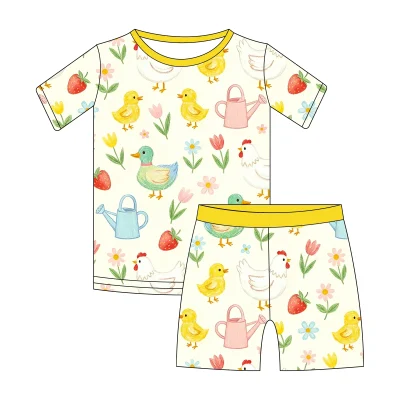Bamboo Fiber Baby Pajamas Set Short Sleeve Toddler Clothing Custom Print Baby Clothes Kids Clothing Set