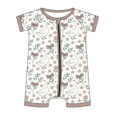 Cute Summer Short Sleeve Shorts Romper With Zipper Bamboo Fabric Custom Print Baby One Piece Pajamas Boy Girl Jumpsuit