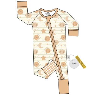 Factory Custom Bamboo Fiber Jumpsuit for Kids Cute Cartoon Zipper Pajamas Cloud Pattern Long Sleeves Baby Girl Costume