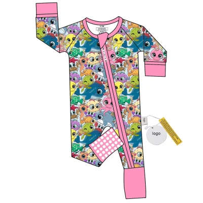 Custom Print Bamboo Romper Long-Sleeves Zipper Sleepwear Newborn Baby Clothes Wholesale Kids and Girl Clothes