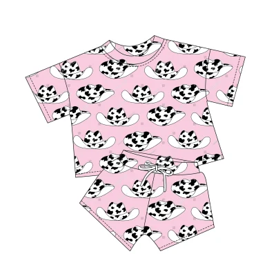 Western Style Toddler Lounge Set Short Sleeve Kids Clothing Cowboy Print Bamboo Baby Clothes Kids Daywear