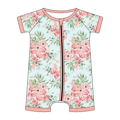 Unisex Kids Bamboo Active Digital Printing Short Sleeved Clothes Bamboo Baby Shortie Romper for Summer Wholesale Baby Pajamas