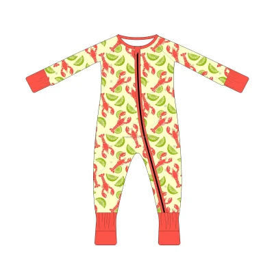 Most Comfortable Newborn Baby Onesie Crayfish Pattern Kids Pajamas Long Sleeve Toddler Clothing With Grips