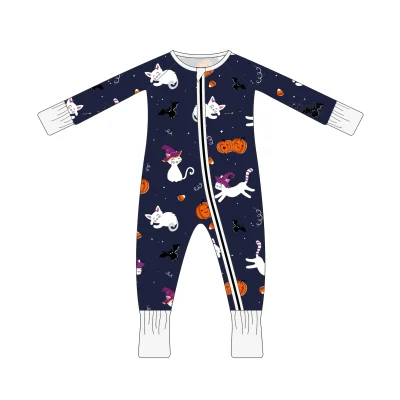 Wholesale Autumn Long Sleeves Halloween Pumpkin Newborn Baby Romper