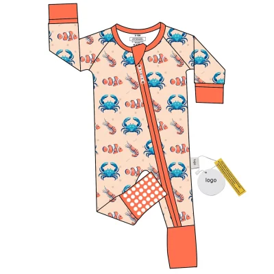 Bamboo Fiber Bodysuit for Children Customize Four Season Long Sleeves Baby Rompers With YKK Zipper Kids Jumpsuit