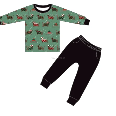 Christmas Digital Print Infant 2PCS Sleepwear Enfants Bamboo Baby Collection Stretchable Bamboo Kids Clothing