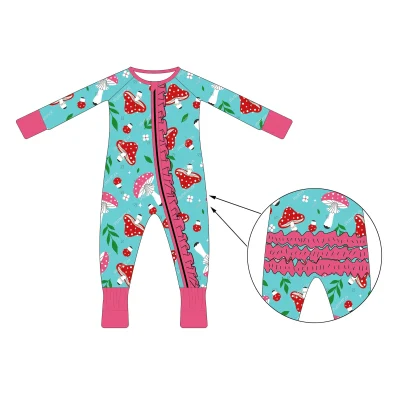 Infant Bamboo Fibre Ruffle Double Zipper Pyjamas Newborn Long Sleeve Clothes Toddler Pajamas Baby Girl Romper