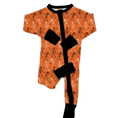 Halloween Bamboo Print  Long Sleeve Double Zipper Sleepwear Pajamas Zippy Baby Toddler Footie Rompers Long Sleeve