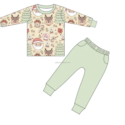 Festive Bamboo Baby Shirt Set Kids Wholesale Christmas Outfits Premium Bamboo Material Toddler Sleepwear