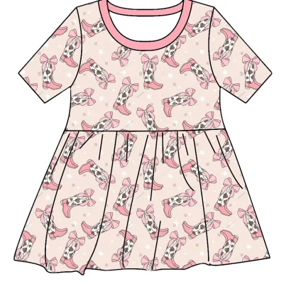 OEKO Certified Customizable  Print Casual Summer Dress for Girls Round Neck Bamboo Fiber for Children Babies  Warehouse