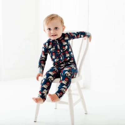 Wholesale Custom Print Organic Bamboo Zipper Long Sleeve Kids Rompers