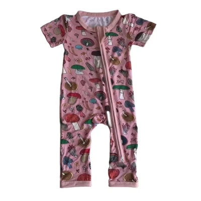 Nice Mushrooms Pajamas Boys Bamboo Cotton Zipper Short Clothes