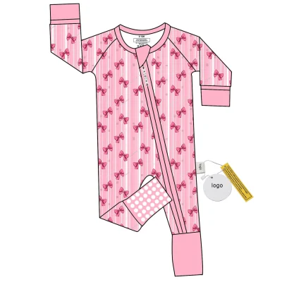 Custom Print Bamboo Baby Zipper Long-sleeves Footed Sleeper Romper Clothes Wholesale Toddler Kids Pajamas Clothing