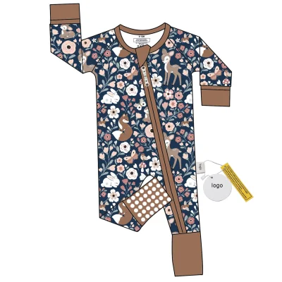 Wholesale Baby Bamboo Pajamas Custom Printed Long Zipper Romper for  Children's  Clothing ODM