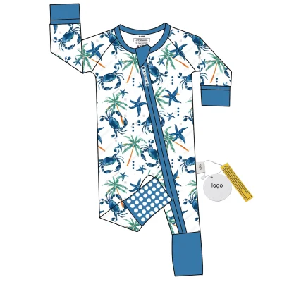 Custom Printed Bamboo Baby Onesie 95% Bamboo 5% Spandex Zipper Cloth Sleeper One Piece Romper Coverall