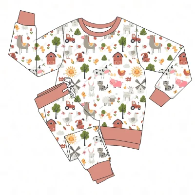 Wholesale Unisex French Terry  Long Sleeve Pants Soft Bamboo Baby Tracksuit Set for Newborn Boy